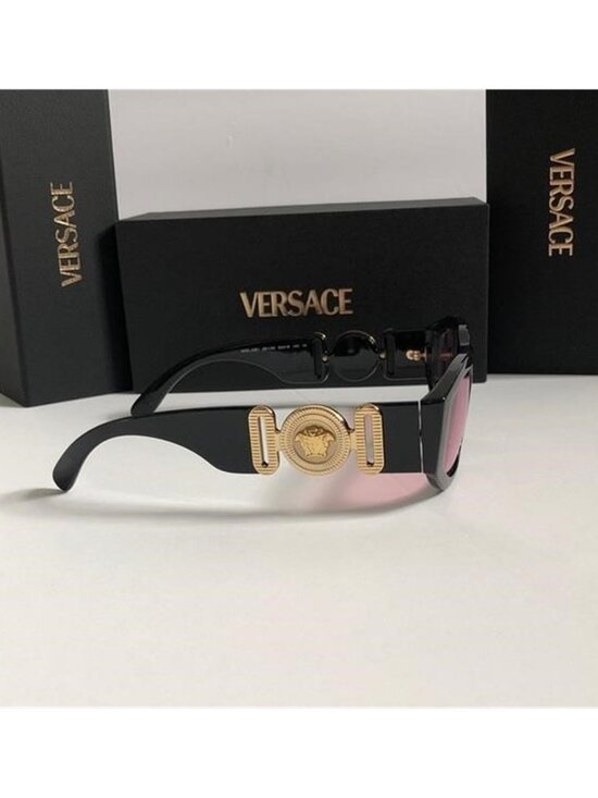 New Versace Women’s Black Frame Sunglasses with Pink Lenses and Gold Accents main image 8